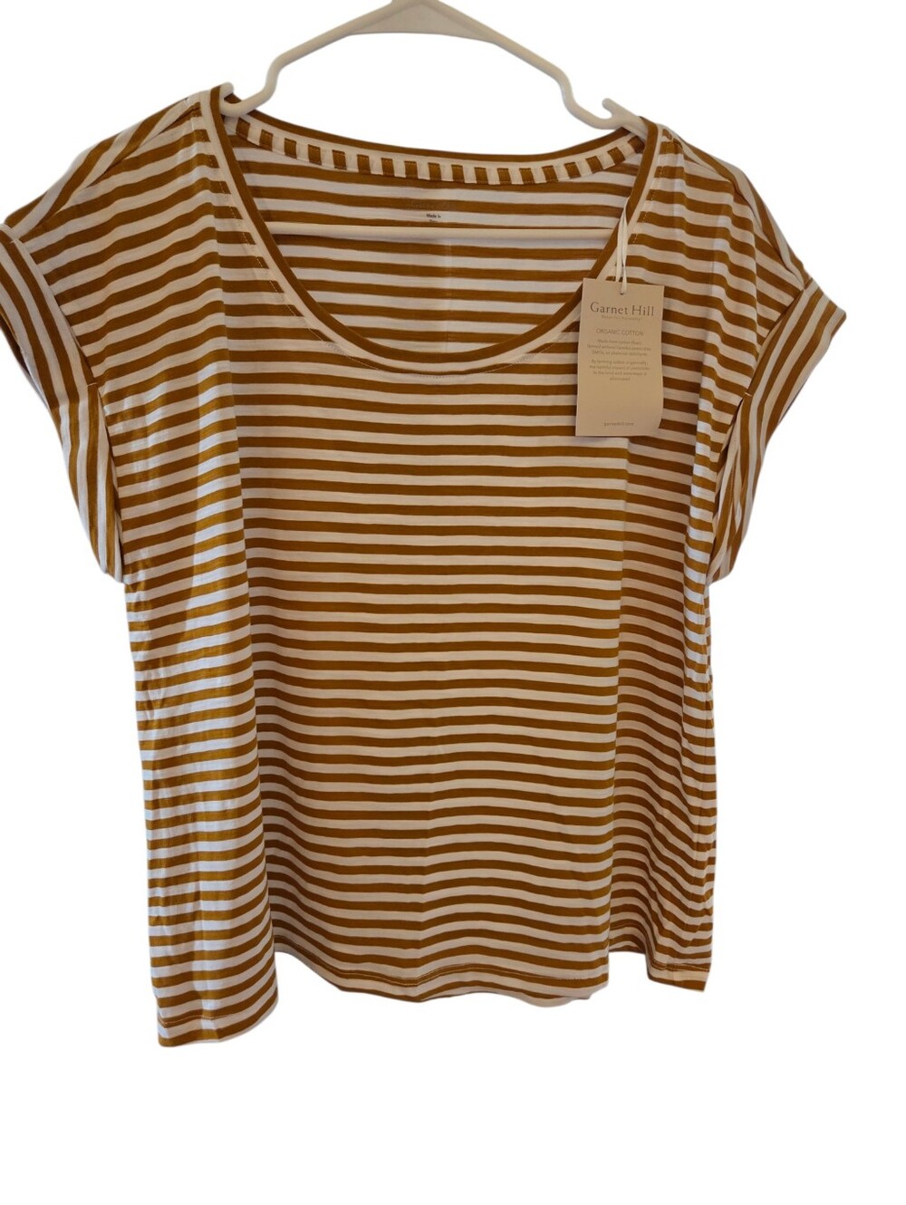 Garnet Hill NWT Striped  Organic Pima Cotton Cuffed Sleeve T Shirt Women Medium